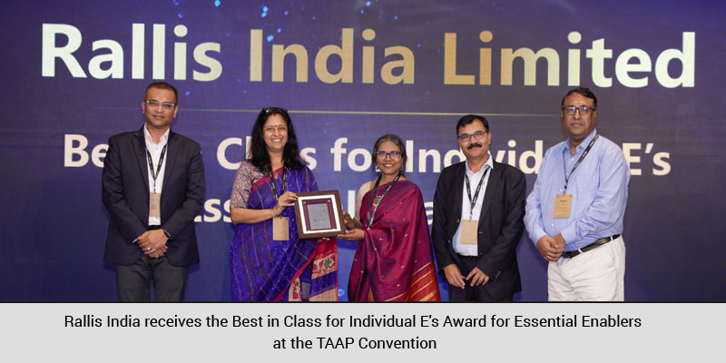 Rallis India receives the Best in Class for Individual E's Award for Essential Enablers at the TAAP Convention